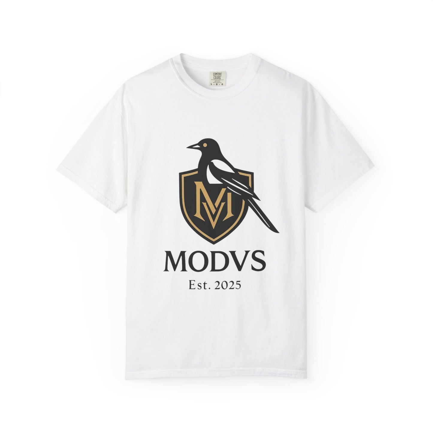 T-Shirt — MODVS Crest Tee with Magpie Logo, "MODVS Est. 2025"