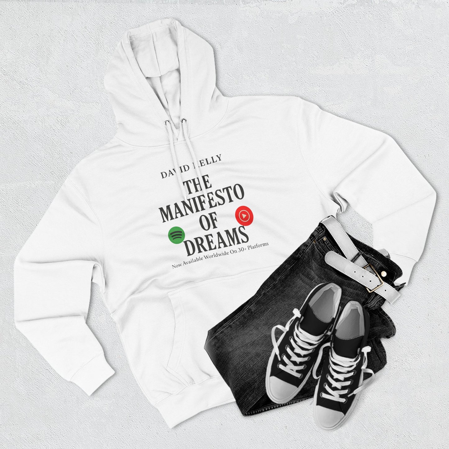 David Kelly Music Three-Panel Fleece Hoodie - Cozy Fashion, Music Lover Gift, Casual Outfit, Dream Manifesto Design, Unique Hoodie